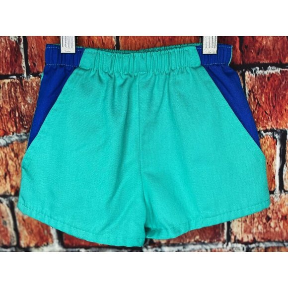 Vintage Buster Brown Toddler Boys Shorts Size 3T Green Blue Poly Cotton - Picture 1 of 4